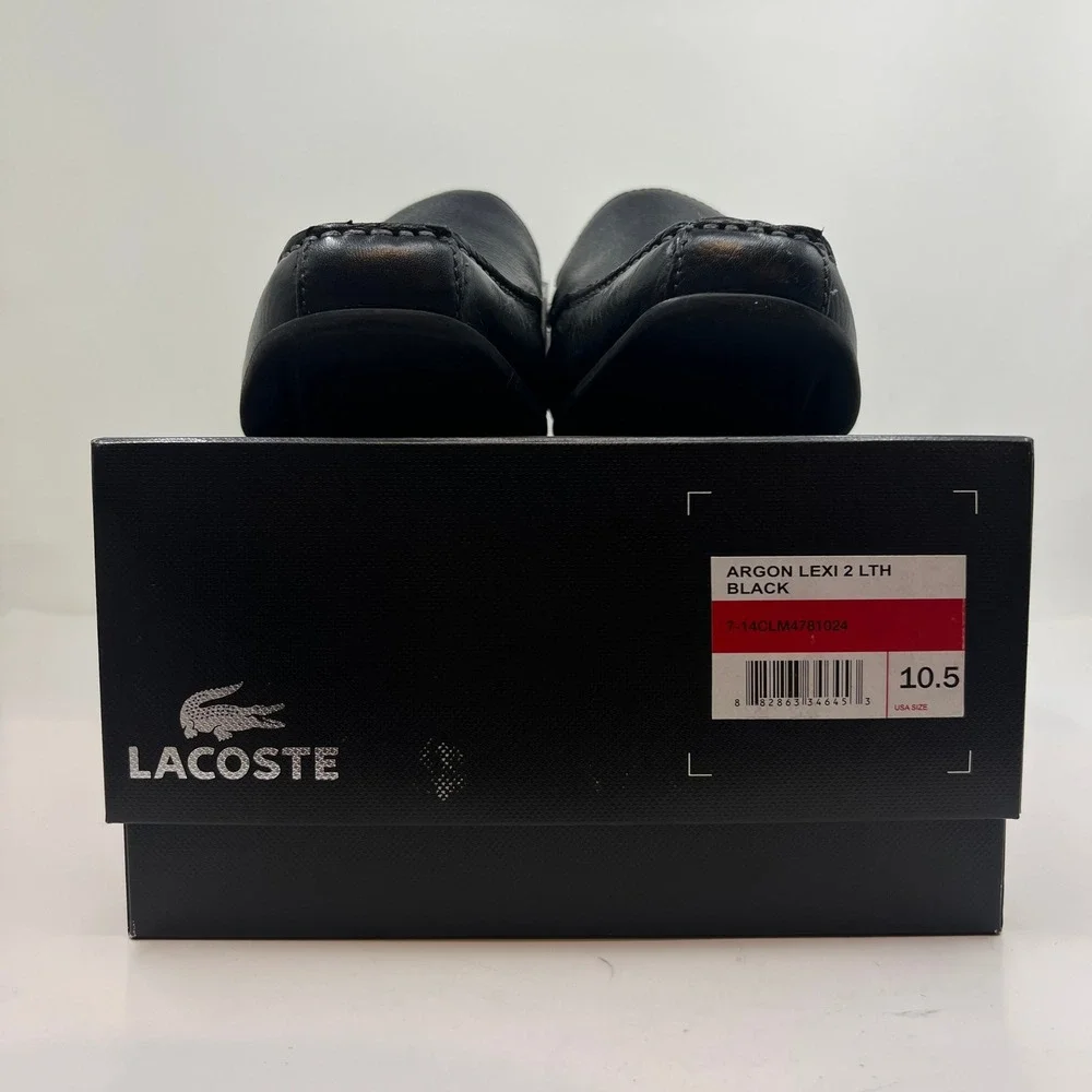 Lacoste Argon Lexi 2 Mens 10.5 Black Leather Slip On Loafer‎ Driving Shoes